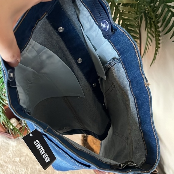 Brand New DKNY Button Up Dark Blue Jean Skirt Adjustable Waist Embroidered Logo - Picture 10 of 11